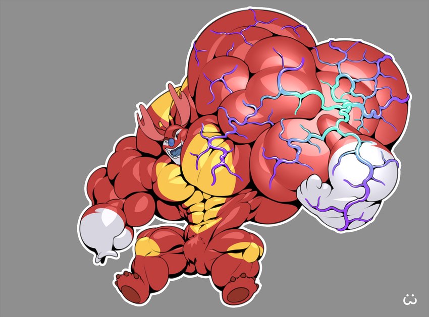 4_fingers 4_toes abs antennae_(anatomy) anthro biceps big_muscles black_eyes blue_mouth blue_nose blue_tongue body_size_growth brown_eyebrows claws crotch_tuft dipstick_antennae eyebrows face_squish featureless_crotch feet fingers gloves_(marking) grey_background growth huge_muscles hyper hyper_muscles leg_markings male markings multicolored_antennae muscle_growth muscular muscular_anthro muscular_male notched_ear one_eye_closed open_mouth outline pawpads pecs red_body red_claws red_pawpads simple_background size_transformation smile solo squish standing toe_claws toes tongue top_heavy transformation triceps tuft uneven_growth yellow_markings wolfiecanem disney lilo_and_stitch ace_(lilo_and_stitch) alien experiment_(lilo_and_stitch) 2016 digital_media_(artwork) hi_res