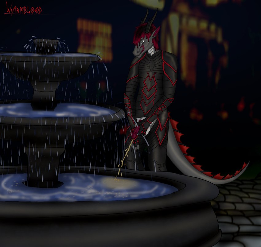 anthro bodily_fluids fountain genital_fluids genitals male peeing penis solo urine watersports wyirmblood mythology sikav_farkas dragon mythological_creature mythological_scalie scalie