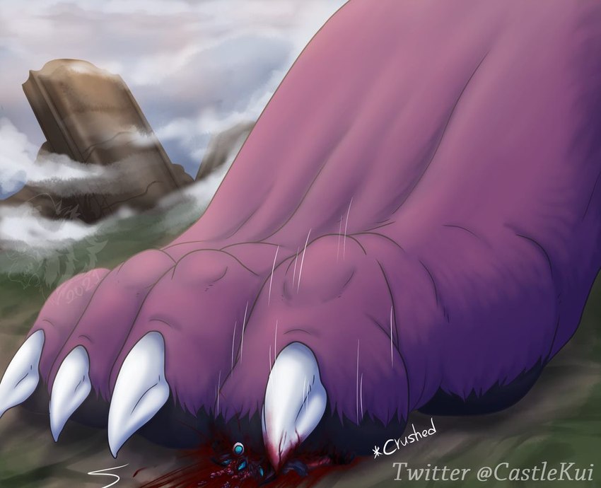 angry anthro bodily_fluids claws crush feet foot_fetish foot_focus gore macro male pawpads paws powerful sirporygon size_difference stomping castle027 vix_archaser canid canine deity fox mammal