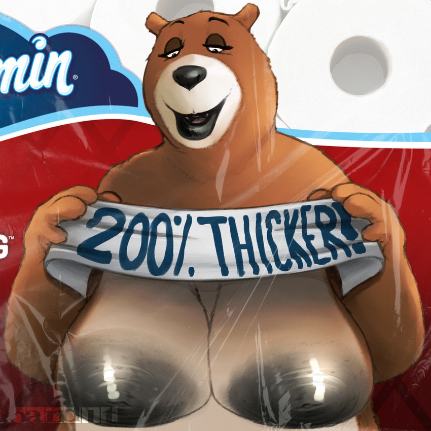 anthro areola bedroom_eyes big_areola big_breasts black_lips breasts eyelashes eyeshadow female lips looking_down makeup narrowed_eyes nipples seductive solo text thick_bottom_lip thick_lips thick_thighs toilet_paper band1tnsfw charmin charmin_bear bear mammal 1:1 digital_drawing_(artwork) digital_media_(artwork) english_text hi_res meme portrait