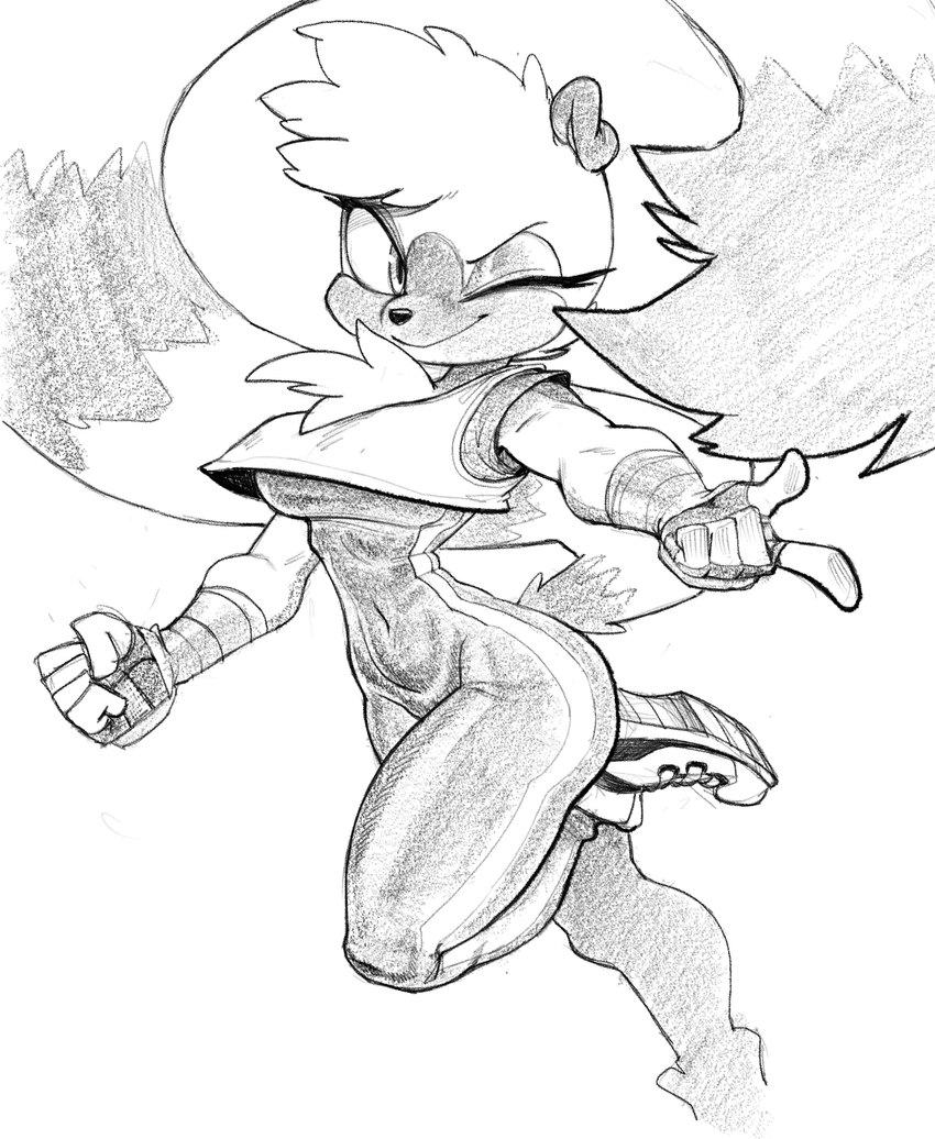 anthro clothing exposure_variation female looking_at_viewer navel solo tight_clothing kevinsano idw_publishing sega sonic_the_hedgehog_(comics) sonic_the_hedgehog_(idw) sonic_the_hedgehog_(series) tangle_the_lemur lemur mammal primate strepsirrhine 2023 hi_res monochrome sketch tagme