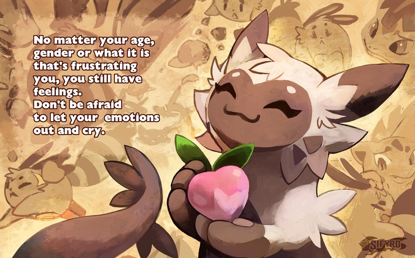 ambiguous_gender daww emotional feral fluffy food fruit group happy motivational_poster pawpads pecha_berry plant pokemon_berry positive_message simple_background smile solo_focus text textured_background the_truth blitzdrachin conditional_dnp nintendo pokemon fan_character heartberry canid furret generation_1_pokemon generation_2_pokemon generation_3_pokemon ivysaur mammal mankey mightyena mustelid pokemon_(species) primate reptile scalie sentret 2019 artist_name digital_media_(artwork) digital_painting_(artwork) english_text shaded story