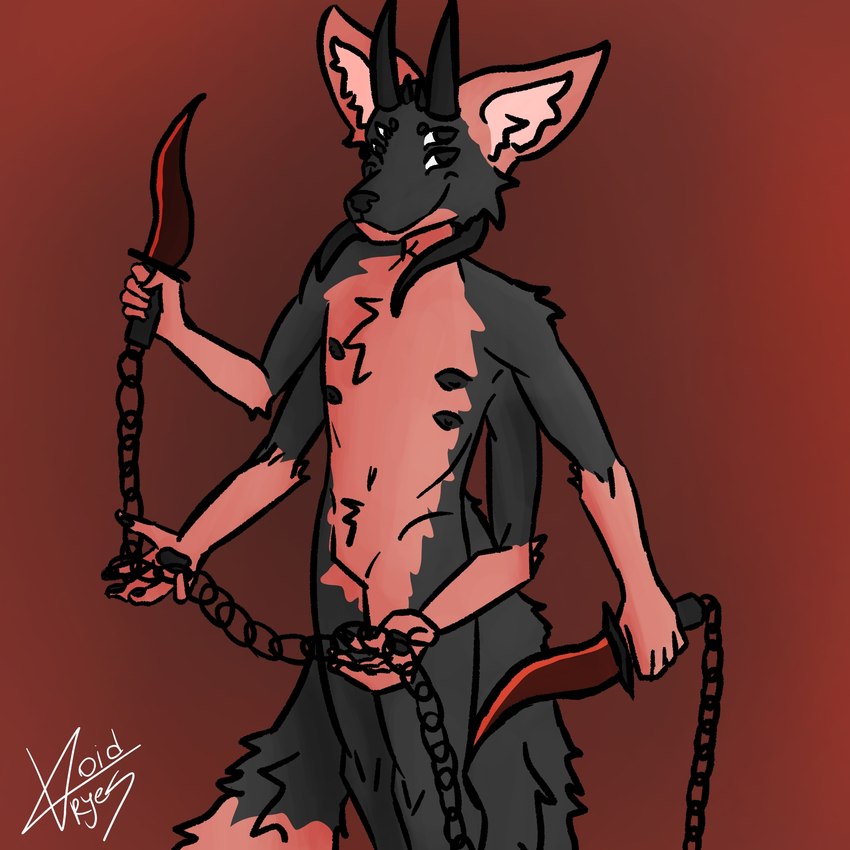 2_tails 4_arms 4_nipples 5_fingers 6_horns anthro black_body black_fur dagger divine_beast divine_wars fingers fur horn male melee_weapon multi_arm multi_horn multi_limb multi_nipple multi_tail nipples red_body red_fur solo tail weapon voidryes malachar_(voidryes) canid canine canis domestic_cat felid feline felis mammal maned_wolf wolf hi_res