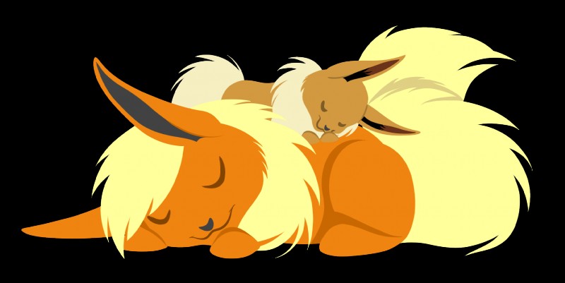 duo eyes_closed female feral simple_background sleeping ascar_angainor nintendo pokemon canid canine eevee eeveelution flareon generation_1_pokemon mammal pokemon_(species) alpha_channel hi_res