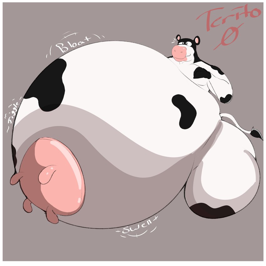 anatomically_inaccurate anthro belly big_belly border huge_belly hyper hyper_belly inflation male markings overweight overweight_anthro overweight_male solo spots spotted_body teats thick_thighs udders white_body white_border terito barnyard_(series) nickelodeon otis_(barnyard) bovid bovine cattle mammal 1:1 absurd_res hi_res