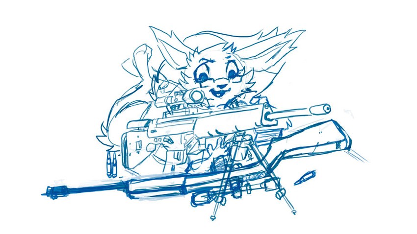 ambiguous_gender ammunition anthro black_nose bullet eyewear fur glasses gun legs_up m14 open_mouth psg-1 ranged_weapon rifle sniper_rifle solo weapon kiaun nintendo pokemon straviios eevee generation_1_pokemon pokemon_(species) monochrome sketch