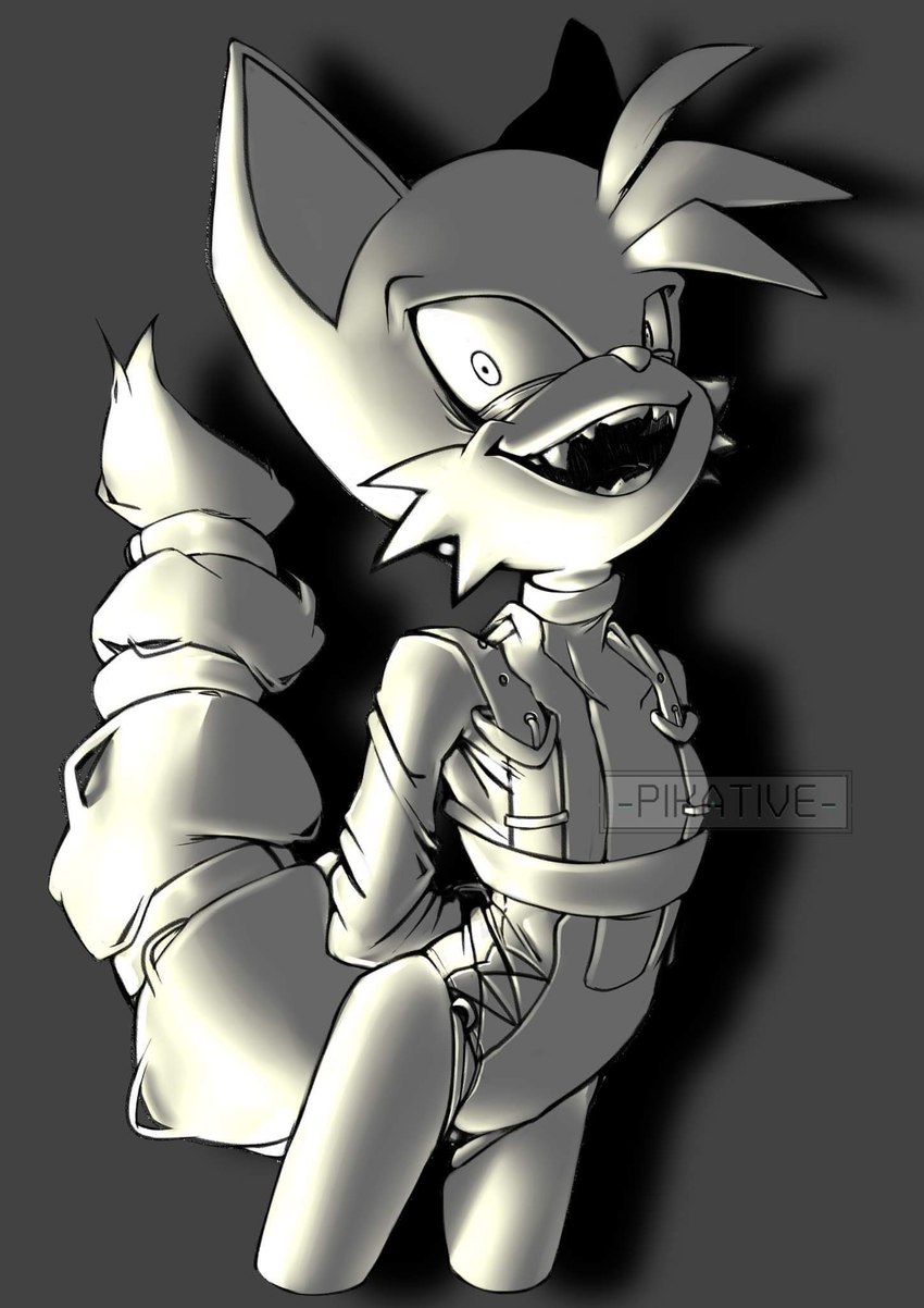 anthro bdsm belt bondage bondage_gear bound fangs fluffy fluffy_tail hand_behind_back male mental_breakdown mental_illness open_mouth psychosis restrained restraints slim smile solo straitjacket tail tail_bondage tail_tied teeth pikative sega sonic_the_hedgehog_(series) miles_prower canid canine fox mammal hi_res