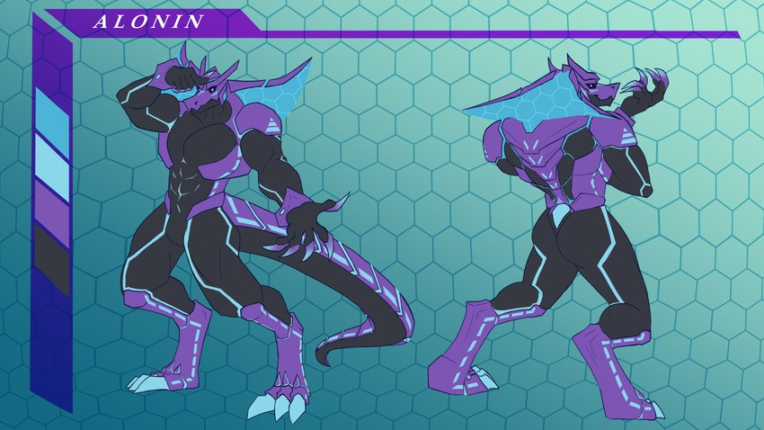 anthro black_body black_sclera claws digitigrade looking_at_viewer machine male metallic_body purple_body yarem4 cobra reptile robot scalie snake hi_res model_sheet