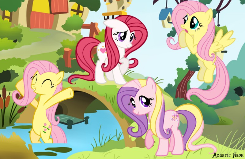 cutie_mark feathered_wings feathers female feral group on_model past_meets_present pre-g4 square_crossover style_emulation wings yellow_body yellow_feathers aquaticneon friendship_is_magic hasbro mlp_g1 mlp_g3 my_little_pony my_little_pony_'n_friends my_little_pony_(2003) my_little_pony_tales mythology fluttershy_(mlp) fluttershy_(mlp_g3) posey_(pre-g4) sweetheart_(mlp) equid equine mammal mythological_creature mythological_equine pegasus crossover hi_res