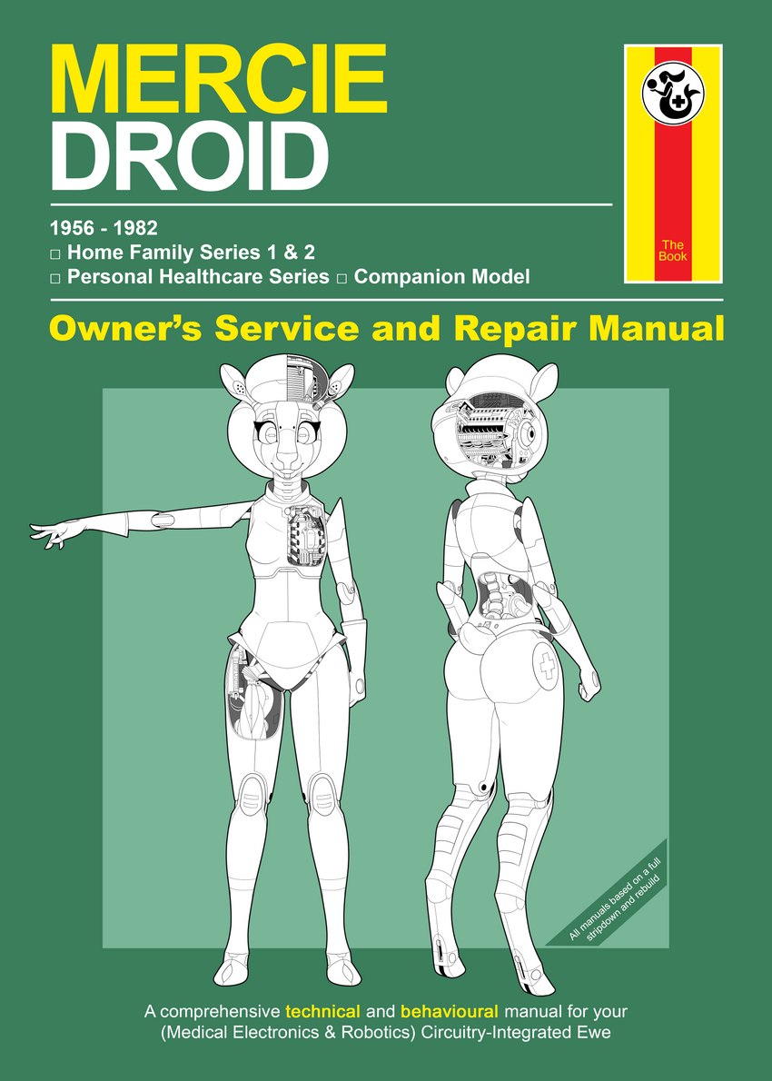 anthro butt female internal looking_at_viewer machine manual smile solo text scifer mercie bovid caprine domestic_sheep mammal robot sheep absurd_res digital_media_(artwork) english_text hi_res model_sheet