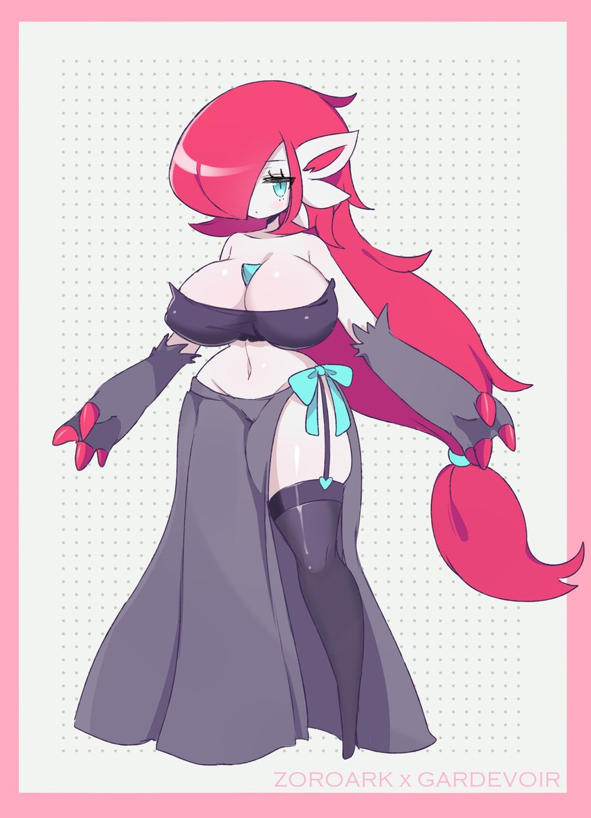 alternate_color blue_eyes clothing female garter_straps hair legwear nub_feet red_hair skindentation solo stockings clarevoir nintendo pokemon dusk_(psyke) gardevoir generation_3_pokemon generation_5_pokemon humanoid hybrid pokemon_(species) zoroark absurd_res hi_res