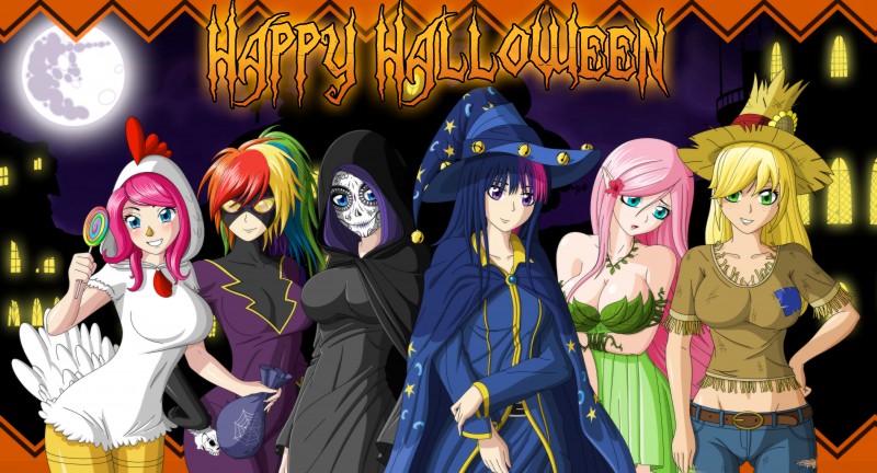 alternate_species big_breasts breasts cleavage clothed clothing female group hair holidays humanized looking_at_viewer multicolored_hair not_furry pink_hair purple_eyes rainbow_hair smile zantyarz friendship_is_magic halloween hasbro my_little_pony applejack_(mlp) fluttershy_(mlp) pinkie_pie_(mlp) rainbow_dash_(mlp) rarity_(mlp) twilight_sparkle_(mlp) human mammal 2014 absurd_res hi_res