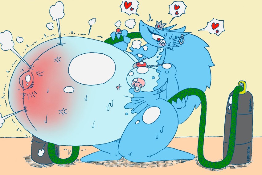 air_puff anthro belly belly_inflation big_belly big_breasts blue_body blue_hair blue_scales blush blush_lines bodily_fluids breasts claws close_to_bursting cloud_emanata crown crying emanata eyelashes female hair headgear heart_pair heart_reaction heart_symbol hose hose_inflation huge_belly huge_hips huge_thighs hyper hyper_belly imminent_explosion imminent_inflation inflation jewelry long_hair markings motion_lines multi_heart_reaction navel nipple_piercing nipples outie_navel piercing pointy_speech_bubble red_eyes scales smoke smoke_from_belly smoke_from_mouth solo speech_bubble sweat tail tears thick_thighs tube_in_mouth wide_hips hage mythology dragon mythological_creature mythological_scalie scalie hi_res pictographics