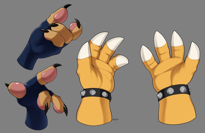 anthro claws clothing female finger_claws fingerless_gloves gloves hand_fetish hand_focus handpaw handwear male pawpads paws badroy mario_bros monkey_wrench_(series) nintendo bowser kara_(monkey_wrench) caracal caracal_(genus) felid feline mammal scalie hi_res