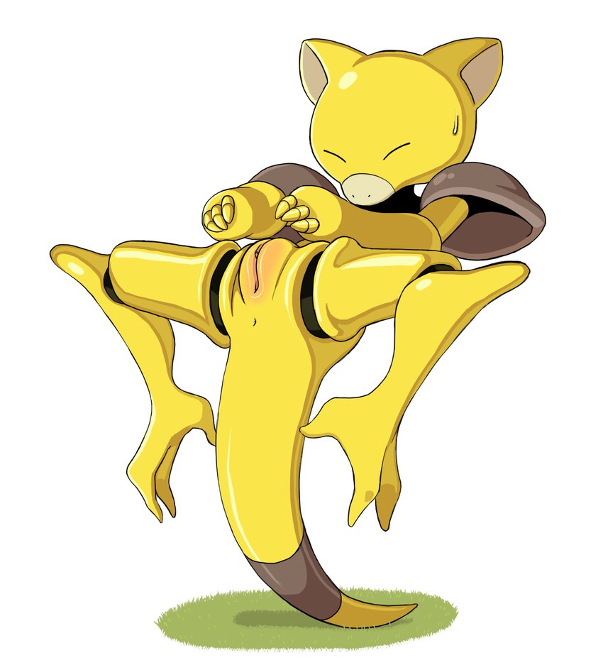 3_fingers 3_toes anus balancing_on_tail bodily_fluids butt clitoral_hood clitoris eyes_closed feet female fingers genitals on_tail presenting presenting_pussy pussy shadow simple_background solo spread_legs spreading sweat tail toes white_background yellow_body b-intend nintendo pokemon abra generation_1_pokemon humanoid mammal pokemon_(species) digital_media_(artwork) hi_res