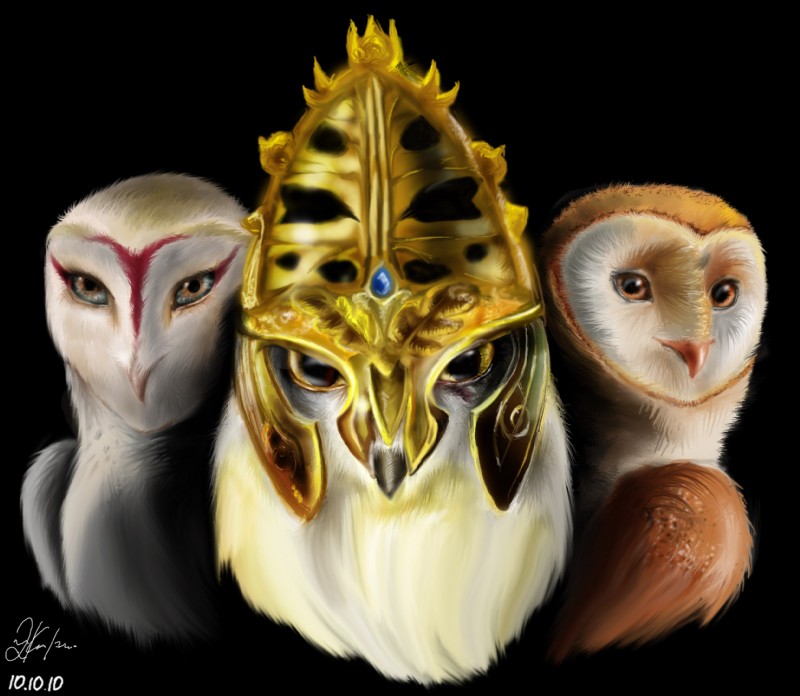 ambiguous_gender armor beak black_background black_beak brown_body brown_eyes brown_feathers crown feathers feral group headgear helmet jewelry multicolored_body multicolored_feathers pink_beak red_body red_feathers royalty simple_background tan_body tan_feathers two_tone_body two_tone_feathers white_body white_feathers gabriellegrotte guardians_of_ga'hoole boron_(gogh) nyra_(gogh) soren_(gogh) avian barn_owl bird horned_owl owl snowy_owl true_owl tyto tytonid 2010 bust_portrait digital_media_(artwork) digital_painting_(artwork) headshot_portrait hi_res portrait shaded