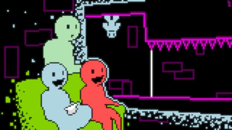 ambiguous_gender group not_furry sitting mot nicalis video_games_awesome vvvvvv humanoid unknown_species 16:9 digital_media_(artwork) grandfathered_content hi_res pixel_(artwork) wallpaper widescreen