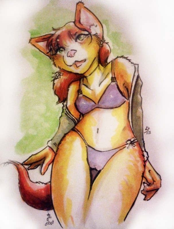 anthro bikini camel_toe clothed clothing female hair navel open_mouth red_hair skimpy solo swimwear tail tight_clothing two-piece_swimsuit dlost felid mammal 2013 hi_res