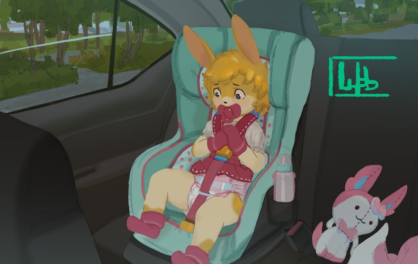 anthro baby baby_bottle blue_eyes booties car car_seat clean_diaper clothed clothing detailed_background diaper female fur inside inside_car inside_vehicle mitts object_in_mouth orange_body orange_fur pacifier pacifier_in_mouth plant plushie sitting solo tan_body tan_fur topwear tree vehicle wearing_diaper young young_anthro young_female wob lagomorph leporid mammal rabbit 2024 hi_res