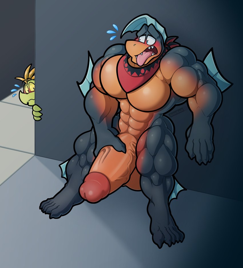 abs anthro balls big_balls big_muscles big_pecs big_penis blush duo genitals hand_on_penis huge_penis humanoid_genitalia humanoid_penis male muscular muscular_anthro muscular_male muscular_thighs pecs penis solo_focus tongue ahnik conditional_dnp ori_(armabehemoth) fish marine piranha_(fish) serrasalmid 2024 absurd_res hi_res