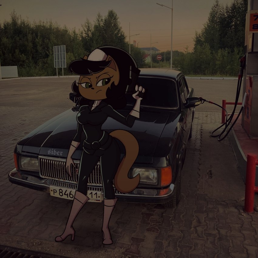 anthro breasts car female photo_background solo tail vehicle nickelodeon t.u.f.f._puppy kitty_katswell domestic_cat felid feline felis mammal 1:1 hi_res photography_(artwork)