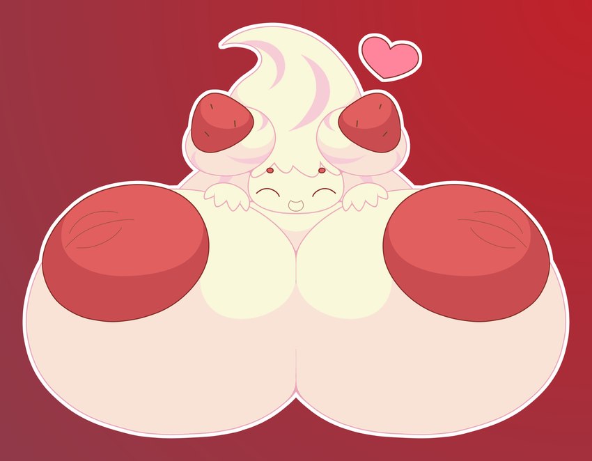 areola big_areola big_breasts big_nipples breasts clothed clothing female heart_symbol huge_areola huge_breasts huge_nipples hyper hyper_breasts inverted_nipples nipples puffy_areola puffy_nipples solo topless metaskei nintendo pokemon alcremie generation_8_pokemon humanoid pokemon_(species) strawberry_sweet_alcremie vanilla_cream_alcremie hi_res