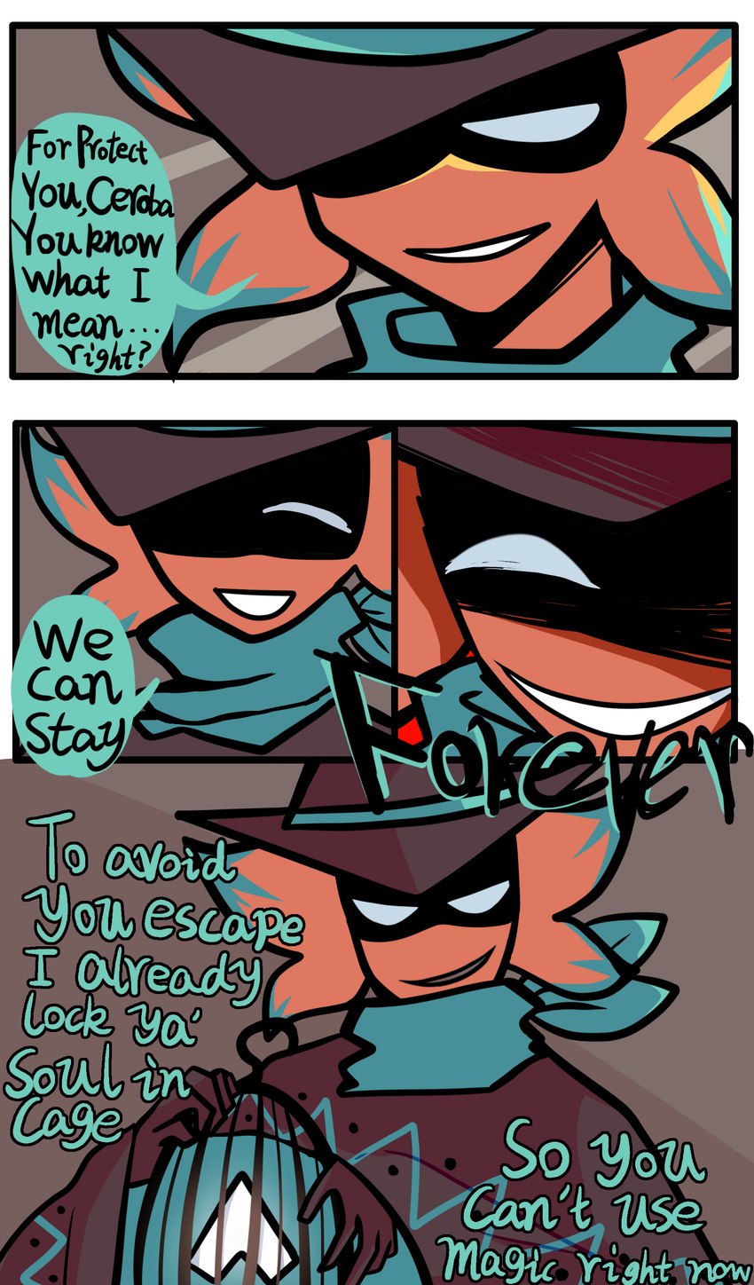 5_fingers anthro asian_clothing bound cage close-up clothing cowboy cowboy_hat cruelty dialogue dominant dominant_male duo east_asian_clothing evil_grin female fingers forced happy hat headgear headwear helpless imminent_rape imminent_sex insane male offscreen_character poncho possessive scarf smile solo talking_to_another sthif undertale_(series) undertale_yellow ceroba_ketsukane starlo_(undertale_yellow) mammal soul_(undertale) unknown_species absurd_res hi_res