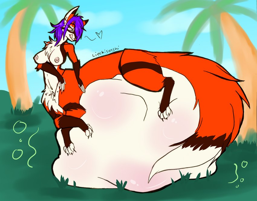 anthro belly big_belly breasts female fully_inside solo vore liechi wesleyfoxx canid canid_taur canine canine_taur fox fox_taur mammal mammal_taur taur digital_media_(artwork) hi_res