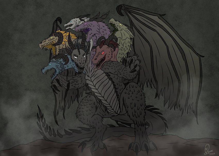 ambiguous_gender digitigrade elemental_manipulation feral glowing glowing_eyes grey_body grey_scales horn membrane_(anatomy) membranous_wings multi_head scales solo spikes spikes_(anatomy) tail wings yenocwolf european_mythology greek_mythology mythology secrets_of_uncrom uncrom mada dragon hydra mythological_creature mythological_scalie scalie visha western_dragon absurd_res concept_art hi_res