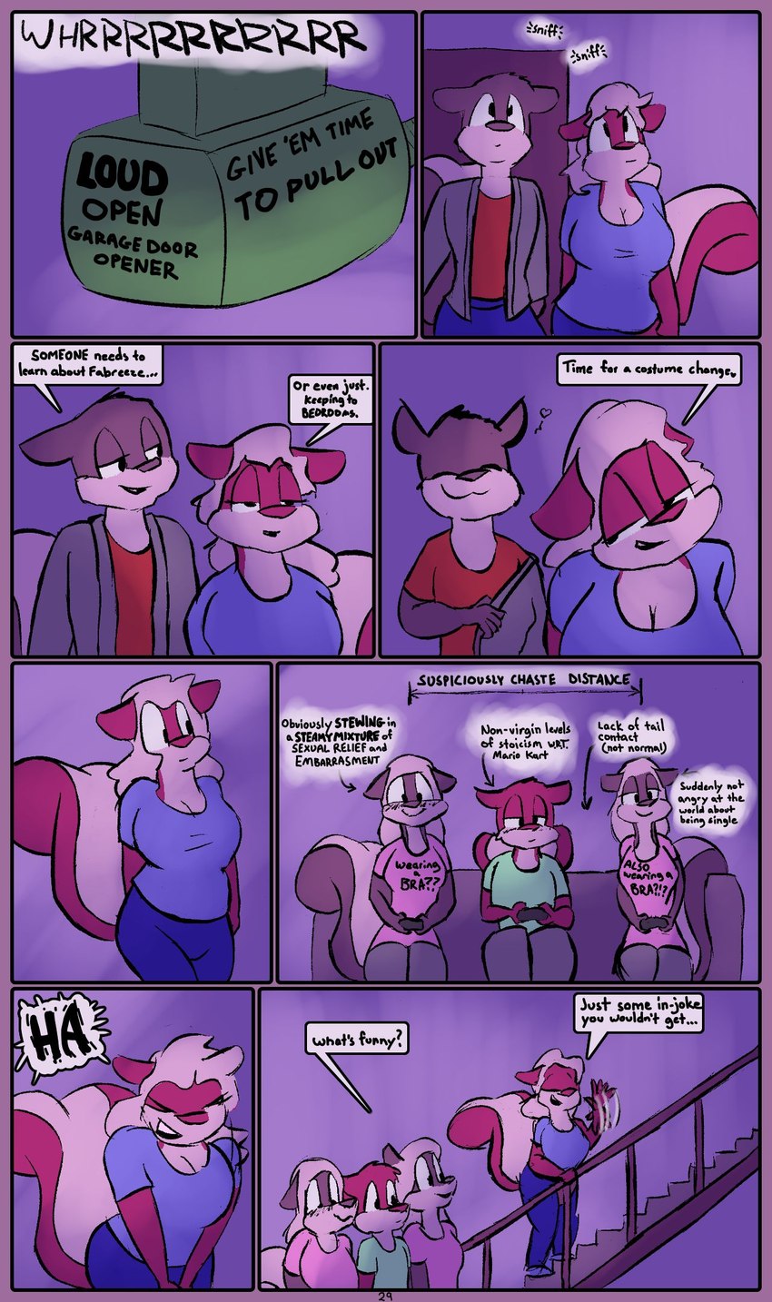anthro dialogue female gaming group implied_incest male playing_video_game dirty_bunny billy_brambletree carol_brambletree jon_brambletree kelli_brambletree megan_brambletree mammal mephitid skunk comic hi_res