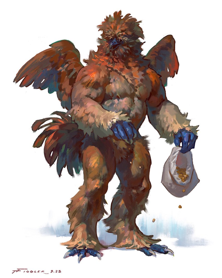 anthro barazoku beak biceps biped crotch_tuft feathered_wings feathers feet holding_object male musclegut muscular muscular_anthro muscular_male nude orange_body orange_feathers pecs simple_background solo tail tail_feathers talons tan_body tan_feathers toes tuft white_background wings taran_fiddler weretober avian bird chicken galliform gallus_(genus) phasianid were wereavian werebird werechicken 2023 4:5 digital_media_(artwork) hi_res