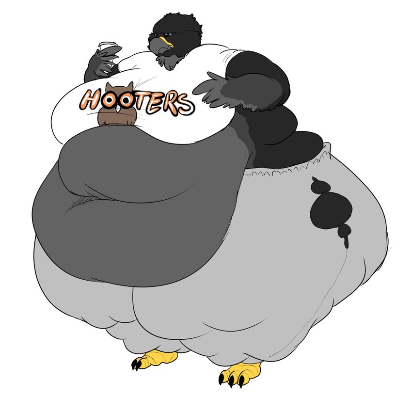 4_toes anisodactyl anthro avian_feet beak belly beverage big_belly big_breasts biped black_body black_claws black_eyebrows black_feathers blue_eyes bottomwear breasts claws clothed clothing coffee coffee_cup container cup deep_navel digitigrade eyebrows feather_hands feathered_wings feathers feet female front_view frown fully_clothed grey_beak grey_body grey_feathers holding_beverage holding_object huge_belly huge_breasts huge_hips huge_thighs hyper hyper_belly hyper_breasts hyper_hips hyper_thighs love_handles midriff morbidly_obese morbidly_obese_anthro morbidly_obese_female multicolored_beak multicolored_body multicolored_feathers navel non-mammal_breasts obese obese_anthro obese_female overweight overweight_anthro overweight_female pants scutes shirt solo standing stuffing talons text text_on_clothing text_on_shirt text_on_topwear thick_thighs toe_claws toes topwear torn_bottomwear torn_clothing torn_pants two_tone_beak two_tone_body two_tone_feathers weight_gain wide_hips wings yellow_beak rakko hooters sarah_(krown) avian bird falcon falconid 1:1 2017 digital_media_(artwork) flat_colors story story_in_description