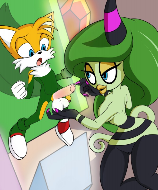 age_difference anthro balls big_ears blue_eyes breasts clothing dominant dominant_female duo erection female fur genitals gloves handwear horn male male/female nude older_female open_mouth penis pussy younger_male dboy sega sonic_the_hedgehog_(series) miles_prower the_deadly_six zeena canid canine fox mammal zeti 2017 5:6 digital_media_(artwork) hi_res