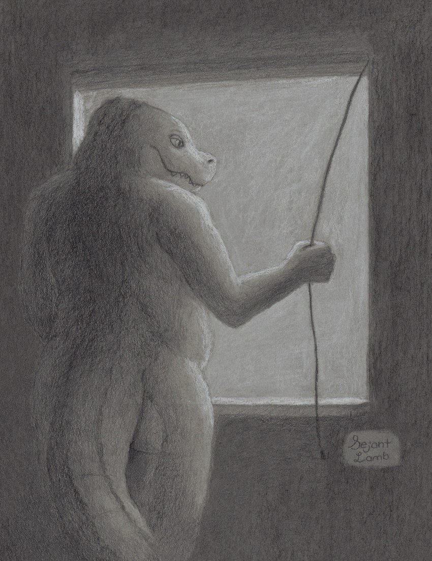 anthro blinds butt female grey_background light looking_away looking_out_window looking_outside morning nude simple_background slightly_chubby slightly_chubby_female smile solo tail teeth_showing thick_tail thick_thighs window sejantlamb olivia_(doctordj) crocodile crocodilian reptile scalie chalk_(artwork) graphite_(artwork) greyscale hi_res monochrome traditional_media_(artwork)