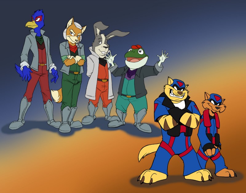 anthro barefoot blue_background boots clothing feet footwear gradient_background group male orange_background shoes simple_background cirruskitfox hanna-barbera nintendo star_fox swat_kats chance_furlong falco_lombardi fox_mccloud jake_clawson peppy_hare slippy_toad amphibian avian bird canid canine domestic_cat felid feline felis fox frog hare lagomorph leporid mammal toad_(frog) hi_res