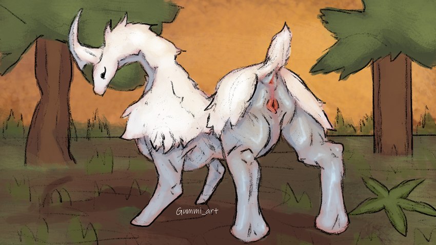 1_horn featureless_feet feet female feral fluffy genitals horn nature nature_background plant pussy solo tail tail_tuft tree tuft gummi_art rimworld thrumbo 16:9 digital_drawing_(artwork) digital_media_(artwork) digital_painting_(artwork) hi_res painting_(artwork) sketch widescreen