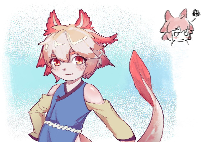 anthro clothed clothing male pink_body pink_eyes pink_skin solo topwear nnaamm_good sdorica yoon_yonghyeon amphibian axolotl marine mole_salamander salamander 2020