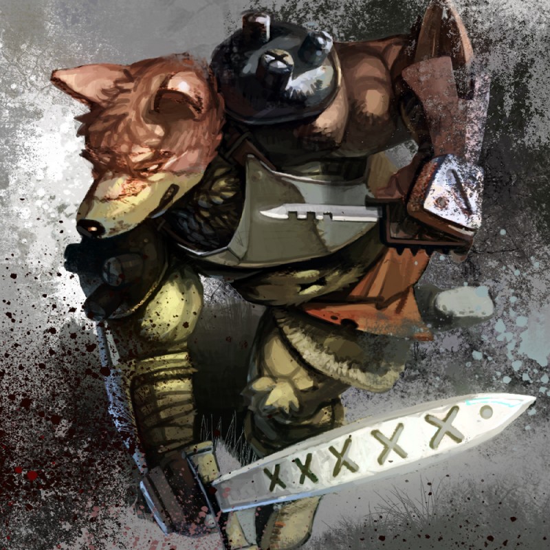 armor barazoku battle dagger holding_melee_weapon holding_object holding_sword holding_weapon male melee_weapon muscular muscular_male solo sword weapon motogen canid canine canis mammal wolf 1:1