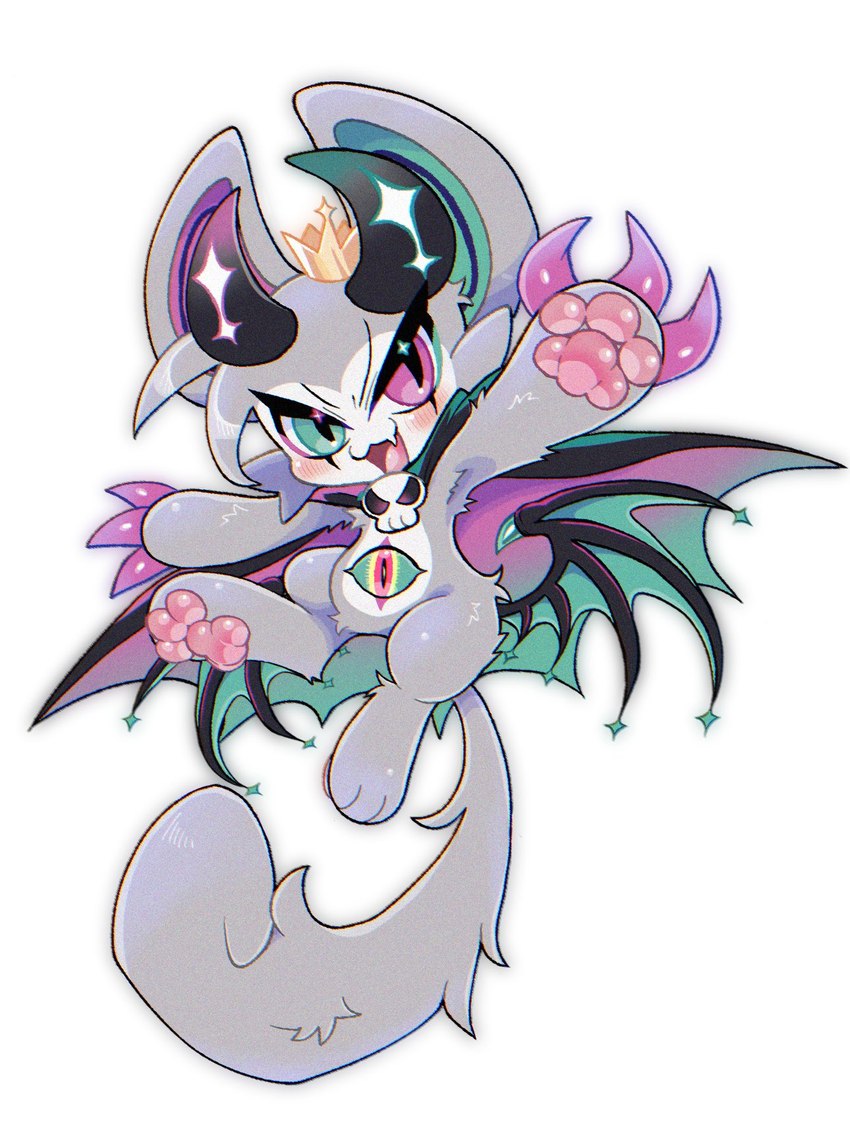 3_eyes ambiguous_gender anthro big_claws claws heterochromia horn membrane_(anatomy) membranous_wings multi_eye pawpads paws simple_background solo tail white_background wings 2bosi devil_connection makemon devilun_(makemon) demon hi_res