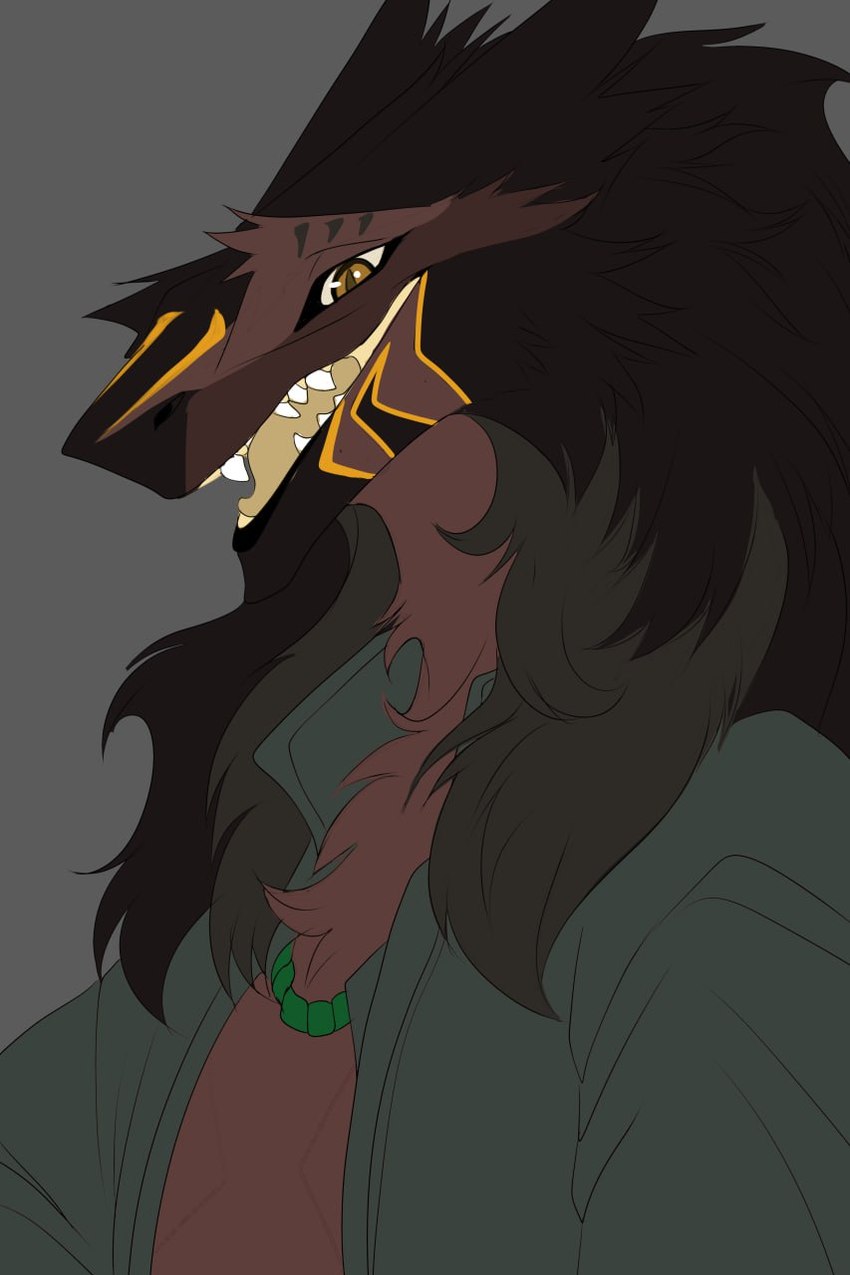 clothing fur hair jewelry male necklace open_mouth open_smile smile solo teeth omez moksu_(character) sergal hi_res portrait