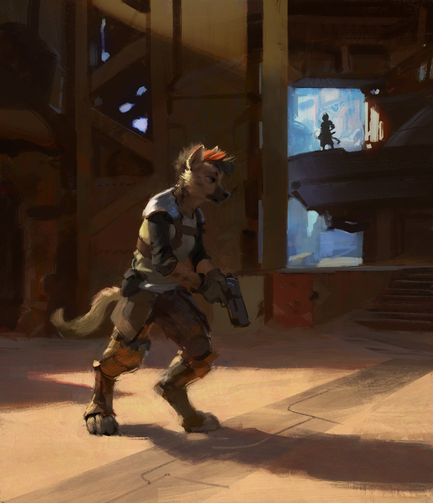 amazing_background anthro black_nose breasts clothed clothing detailed_background duo female fur gun hair handgun holding_gun holding_handgun holding_object holding_pistol holding_ranged_weapon holding_weapon outside pistol ranged_weapon solo_focus weapon lofi hyena mammal 2021 absurd_res detailed digital_media_(artwork) digital_painting_(artwork) hi_res