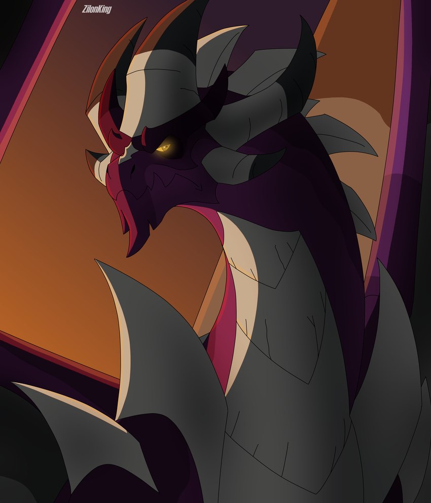 angry feral glowing glowing_eyes horn male multi_horn purple_body solo spikes wings zilonking activision mythology spyro_the_dragon malefor dragon mythological_creature mythological_scalie scalie 2024 absurd_res digital_media_(artwork) half-length_portrait headshot_portrait hi_res portrait signature