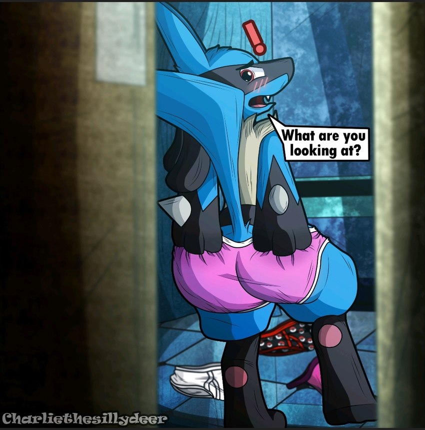 bathroom briefs butt changing_clothes clothing embarrassed male solo tighty_whities underwear voyeur voyeur_pov white_briefs white_clothing white_underwear charliethesillydeer cumdog247 nintendo pokemon generation_4_pokemon lucario pokemon_(species) letterbox