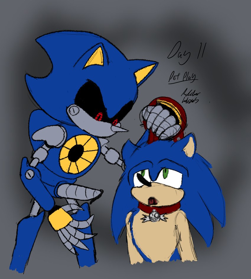 anthro bdsm collar dominant duo leash machine male male/male oil petplay robot_penis roleplay rubberh0es sega sonic_the_hedgehog_(series) metal_sonic sonic_the_hedgehog eulipotyphlan hedgehog mammal robot hi_res sketch