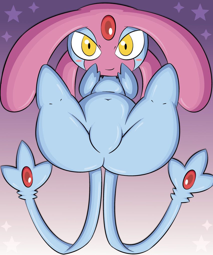 2_tails ambiguous_gender anthro belly biped butt closed_smile featureless_crotch forehead_gem gem mouth_closed multi_tail null pupils red_gem smile solo spread_legs spreading tail white_sclera yellow_eyes zinzoa nintendo pokemon generation_4_pokemon legendary_pokemon mesprit pokemon_(species) 2025 absurd_res hi_res
