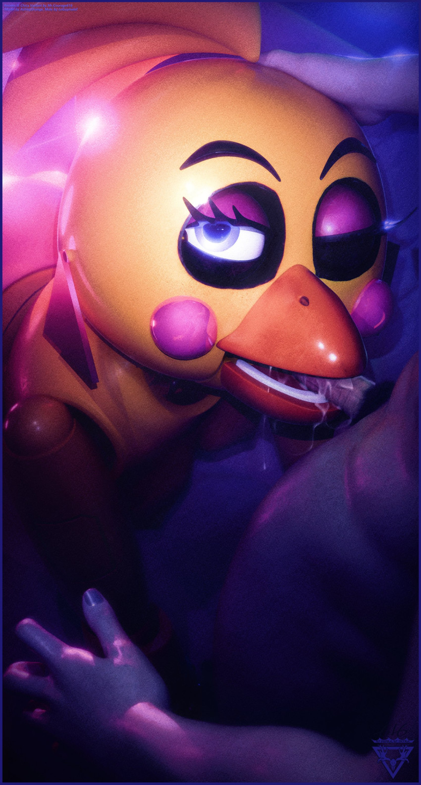 accessory alternate_color alternate_costume anthro beak beak_fetish beak_play beak_sex beakjob blue_eyes blush bodily_fluids breasts clothing cum cum_drip cum_in_beak cum_in_mouth cum_inside dripping duo female genital_fluids genitals hair hand_on_head looking_at_viewer machine male male/female on_model one_eye_closed oral panties penis pink_clothing pink_panties pink_underwear sex underwear yellow_body yellow_skin mrcourage616 ashley_orange_(modeler) five_nights_at_freddy's five_nights_at_freddy's:_security_breach five_nights_at_freddy's_2 scottgames steel_wool_studios glamrock_chica toy_chica_(fnaf) animatronic avian bird chicken galliform human mammal phasianid robot 3d_(artwork) absurd_res digital_media_(artwork) hi_res