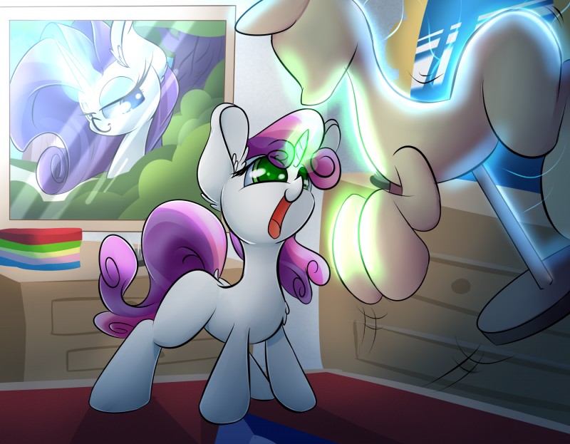 female feral glowing green_eyes horn levitation magic mannequin solo madacon friendship_is_magic hasbro my_little_pony mythology rarity_(mlp) sweetie_belle_(mlp) equid equine mammal mythological_creature mythological_equine unicorn 2015 absurd_res hi_res sibling_(lore) sister_(lore) sisters_(lore)