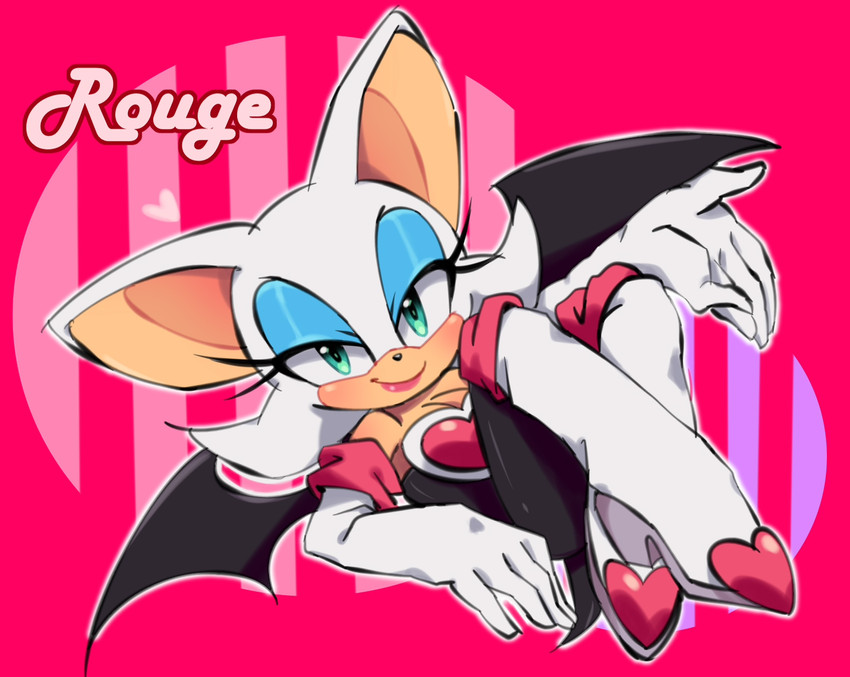 anthro breasts clothing eyeshadow female footwear gloves green_eyes handwear heart_symbol lipstick makeup membrane_(anatomy) membranous_wings solo wings sonicaimblu19 sega sonic_the_hedgehog_(series) rouge_the_bat bat mammal 2019 hi_res