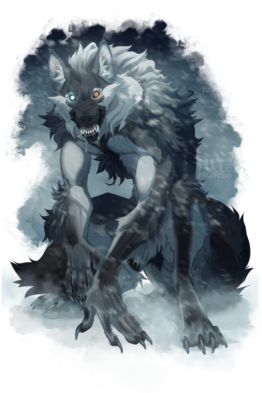 4_toes 5_fingers black_lips digitigrade feet fingers hair heterochromia lips looking_at_viewer male nude solo toes white_hair hitmore mythology canid canine mammal mythological_canine mythological_creature werecanid werecanine werecreature werewolf 2018 digital_media_(artwork) hi_res