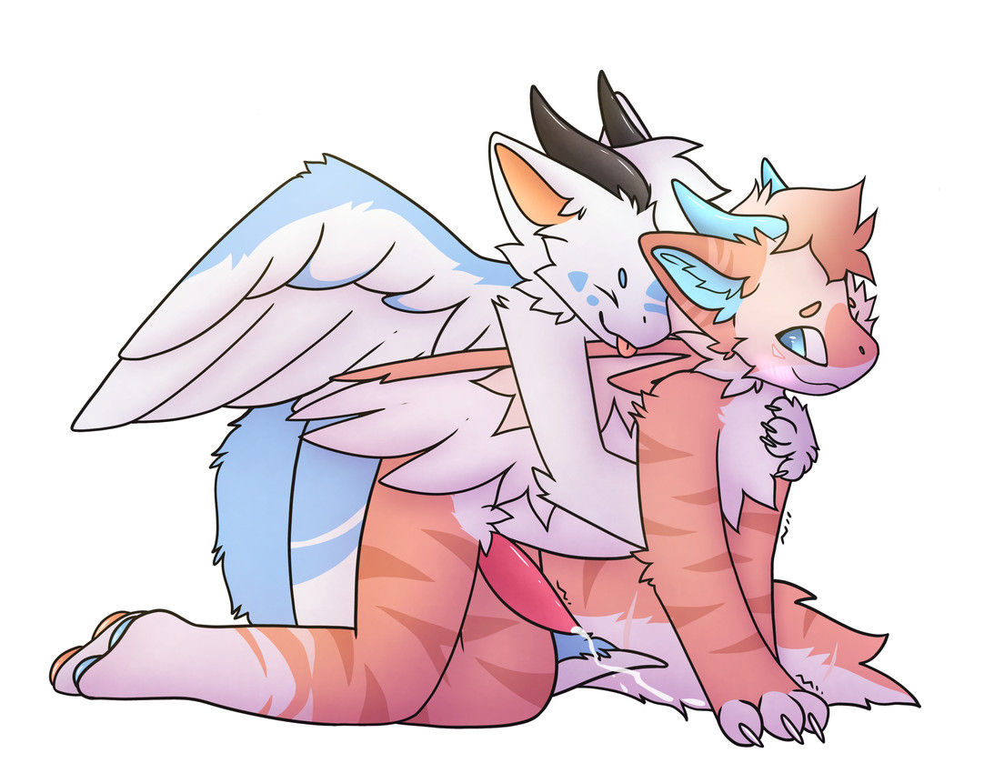 anal anal_penetration animal_genitalia animal_penis anthro aroused big_tail blue_body blue_eyes blue_fur blue_horn blue_pawpads bodily_fluids claws cum duo ear_markings ear_stripes ears_back eyes_closed facial_markings fluffy fluffy_tail fur fur_markings genital_fluids genitals hand_on_chest head_markings horn hug inner_ear_fluff looking_at_another looking_at_partner looking_back looking_pleasured male male/male markings pawpads paws penetration penis pink_body pink_fur pivoted_ears sex smile spread_wings striped_body striped_fur striped_markings striped_tail stripes tail tail_markings tan_body tan_fur tapering_penis tongue tongue_out tuft white_body white_fur wings kyaro mythology aldy_(aldyderg) amiri_(nonbiamiri) dragon furred_dragon furred_scalie mythological_creature mythological_scalie scalie hi_res